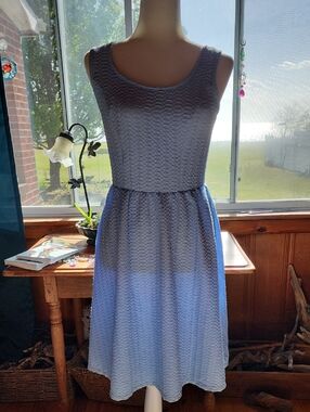 Sleeveless Light Blue Textured Fit & Flare Dress